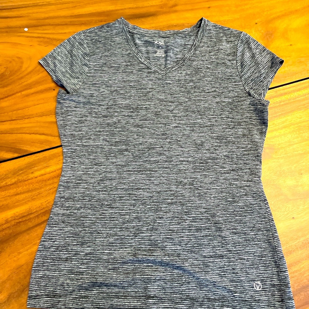 Black and grey striped design workout top. Dri-fit material.